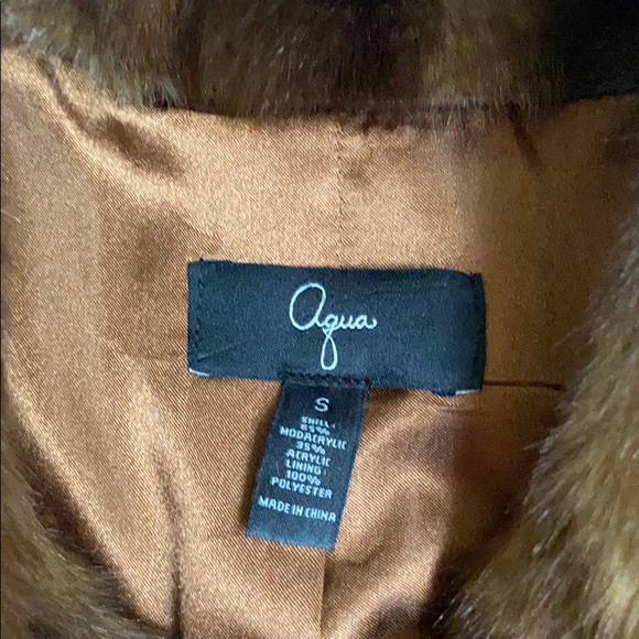 Aqua Brown Faux Fur Coat Mink Look Satin Lining Jacket Size Small - Picture 4 of 10